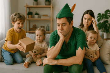 Illustration des Peter Pan Syndroms in moderner Gesellschaft