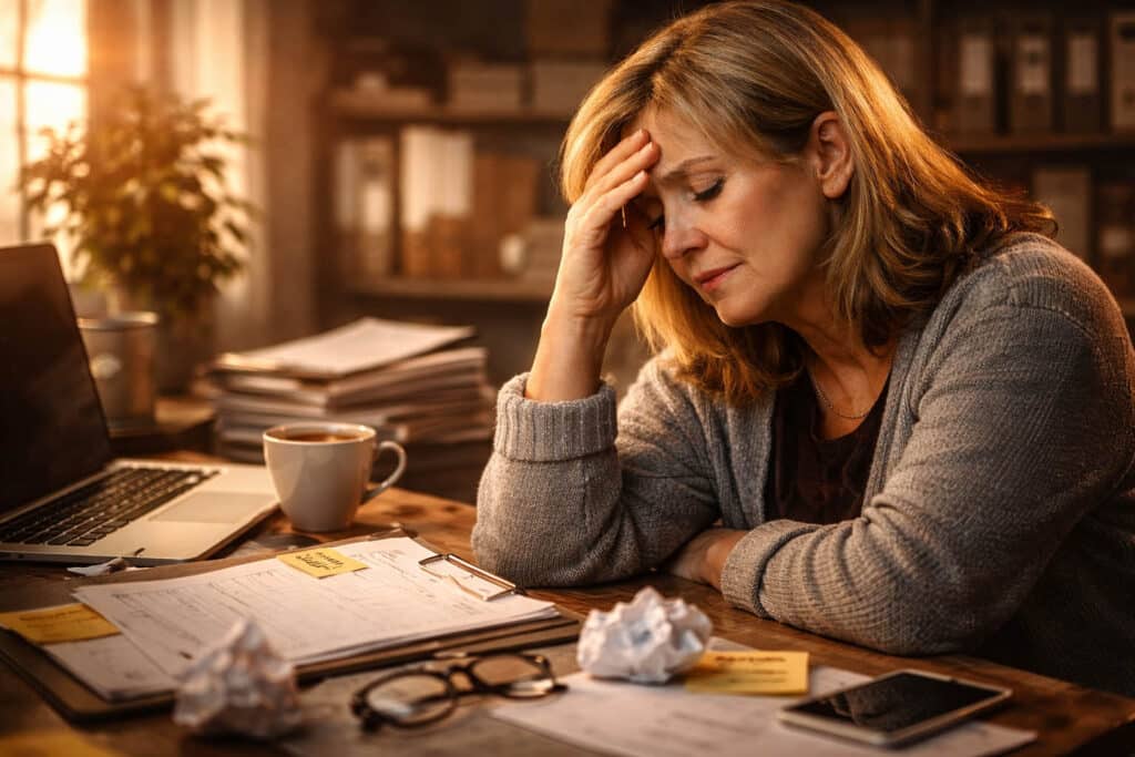 Erschöpfte Frau im Büroalltag