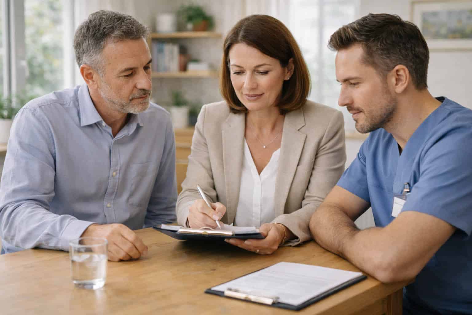 Professionelles Team in freundlicher Umgebung, seriöse Pflege- und Beratungsszene