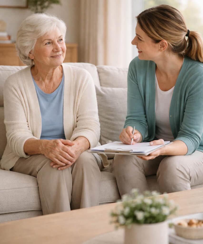 Ruhige Gesprächssituation zum Beratungseinsatz nach § 37.3 in einem häuslichen Umfeld in Dortmund